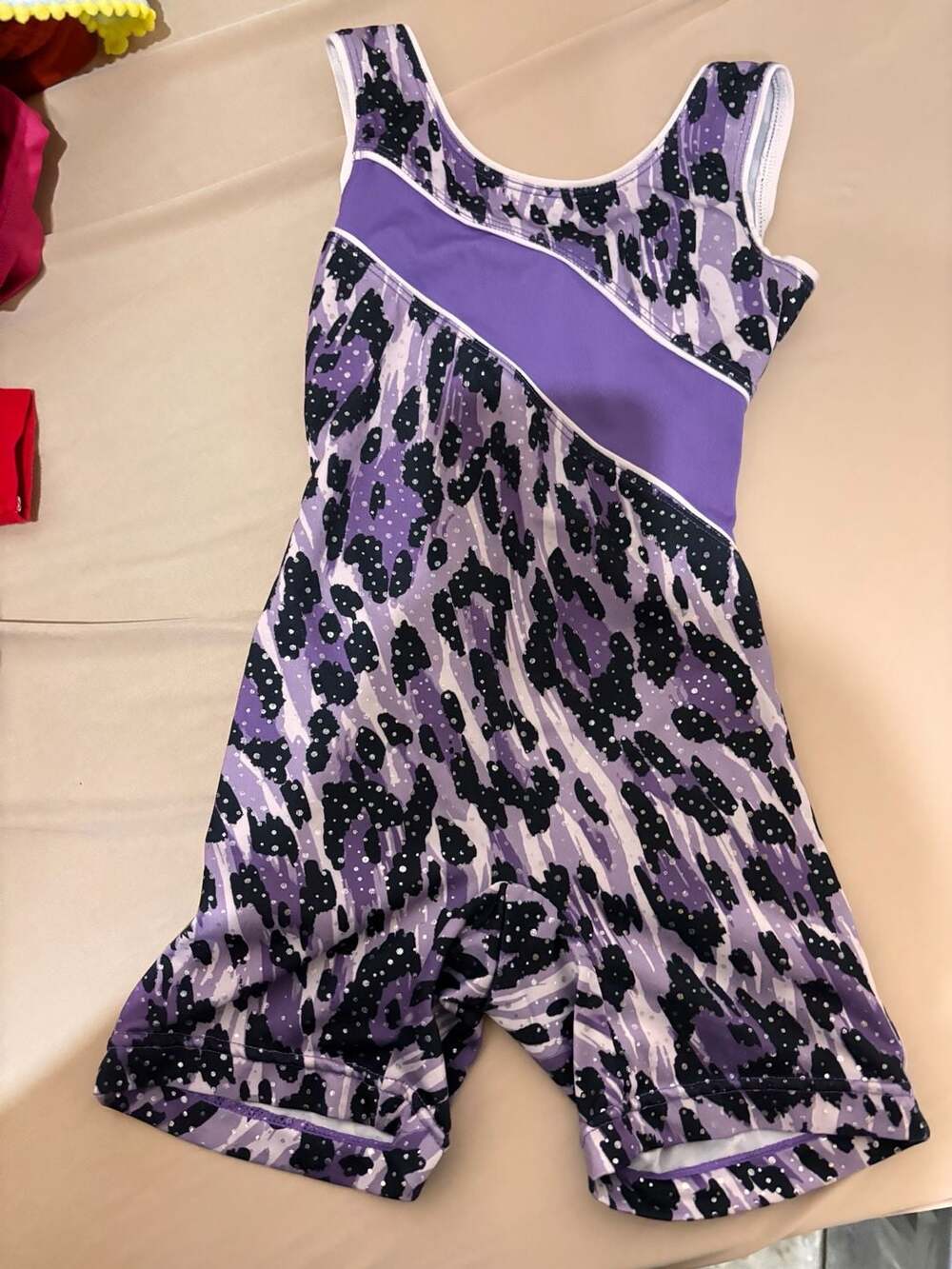 Danskin Now Safari Print Romper Size 4/5 Purple Leopard Dance